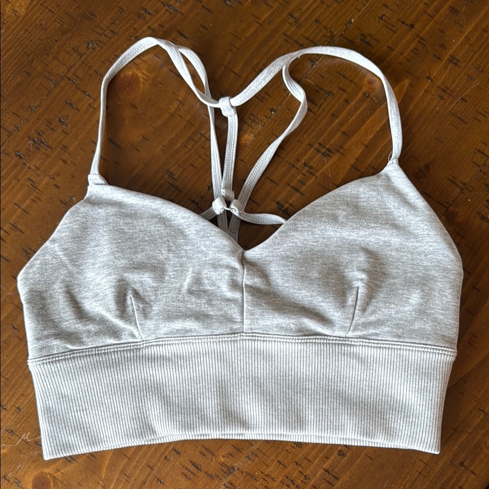 ALO Yoga Heather Gray Strappy Sports Bra with Wide Band